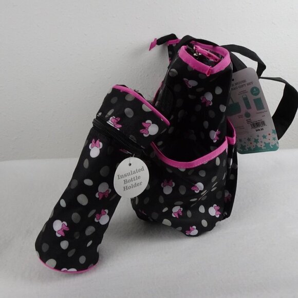 Disney Baby Minnie Mouse Diaper Bag 8 Pockets 4 Piece Set 19" Large NEW - Picture 6 of 11